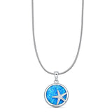 Lab Created Blue Opal Starfish Pendant Snake Chain Necklace 925 Sterling Silver