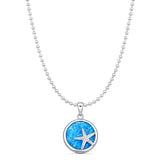 Lab Created Blue Opal Starfish Pendant Bead Chain Necklace 925 Sterling Silver