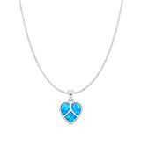 Lab Created Blue Opal Peace Heart Pendant Cable Chain Necklace 925 Sterling Silver