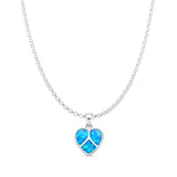 Lab Created Blue Opal Peace Heart Pendant Rolo Chain Necklace 925 Sterling Silver