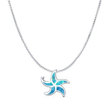 Lab Created Blue Opal Starfish Pendant Box Chain Necklace 925 Sterling Silver