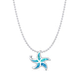 Lab Created Blue Opal Starfish Pendant Bead Chain Necklace 925 Sterling Silver