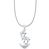 Dolphin Anchor CZ Pendant Necklace