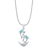 Dolphin Anchor CZ Pendant Necklace