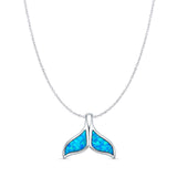 Lab Created Blue Opal Whale Tail Pendant Cable Chain Necklace 925 Sterling Silver