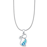 Lab Created Blue Opal Cat Pendant Snake Chain Necklace 925 Sterling Silver