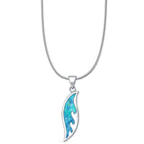 Lab Created Blue Opal Surfboard Wave Pendant Snake Chain Necklace 925 Sterling Silver