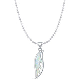 Lab Created White Opal Surfboard Wave Pendant Bead Chain Necklace 925 Sterling Silver