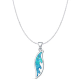 Lab Created Blue Opal Surfboard Wave Pendant Cable Chain Necklace 925 Sterling Silver