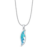 Lab Created Blue Opal Surfboard Wave Pendant Rope Chain Necklace 925 Sterling Silver