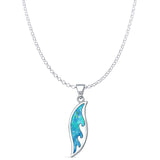 Lab Created Blue Opal Surfboard Wave Pendant Rolo Chain Necklace 925 Sterling Silver