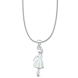 Lab Created White Opal Ballerina Pendant Snake Chain Necklace 925 Sterling Silver