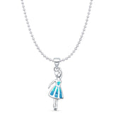 Lab Created Blue Opal Ballerina Pendant Bead Chain Necklace 925 Sterling Silver
