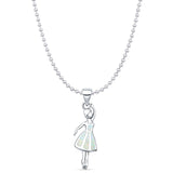 Lab Created White Opal Ballerina Pendant Bead Chain Necklace 925 Sterling Silver