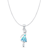 Lab Created Blue Opal Ballerina Pendant Cable Chain Necklace 925 Sterling Silver