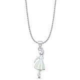 Lab Created White Opal Ballerina Pendant Rope Chain Necklace 925 Sterling Silver