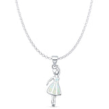 Lab Created White Opal Ballerina Pendant Rolo Chain Necklace 925 Sterling Silver