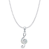 Lab Created White Opal Musical Note Pendant Bead Chain Necklace 925 Sterling Silver