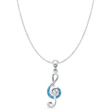 Lab Created Blue Opal Musical Note Pendant Cable Chain Necklace 925 Sterling Silver