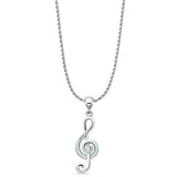 Lab Created White Opal Musical Note Pendant Rope Chain Necklace 925 Sterling Silver