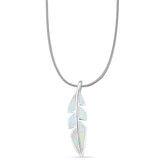 Lab Created White Opal Feather Pendant Snake Chain Necklace 925 Sterling Silver