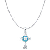 Lab Created Blue Opal Celtic Cross Pendant Box Chain Necklace 925 Sterling Silver