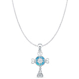 Lab Created Blue Opal Celtic Cross Pendant Cable Chain Necklace 925 Sterling Silver
