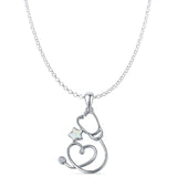 Lab Created White Opal Star & Stethoscope Pendant Rolo Chain Necklace 925 Sterling Silver