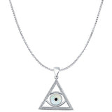 Lab Created White Opal & Black CZ Eye of Providence Pendant Box Chain Necklace 925 Sterling Silver
