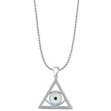 Lab Created White Opal & Black CZ Eye of Providence Pendant Rope Chain Necklace 925 Sterling Silver