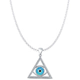 Lab Created Blue Opal & Black CZ Eye of Providence Pendant Rolo Chain Necklace 925 Sterling Silver