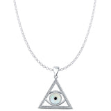 Lab Created White Opal & Black CZ Eye of Providence Pendant Rolo Chain Necklace 925 Sterling Silver