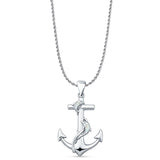 Lab Created White Opal Anchor & Dolphin Pendant Rope Chain Necklace 925 Sterling Silver
