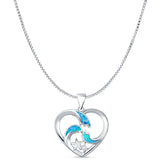 Lab Created Blue Opal Heart & Star Pendant Box Chain Necklace 925 Sterling Silver
