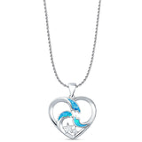 Lab Created Blue Opal Heart & Star Pendant Rope Chain Necklace 925 Sterling Silver