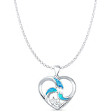 Lab Created Blue Opal Heart & Star Pendant Rolo Chain Necklace 925 Sterling Silver