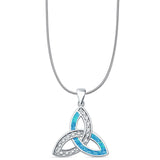 Lab Created Blue Opal Triquetra Pendant Snake Chain Necklace 925 Sterling Silver