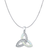 Lab Created White Opal Triquetra Pendant Box Chain Necklace 925 Sterling Silver