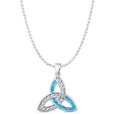 Lab Created Blue Opal Triquetra Pendant Bead Chain Necklace 925 Sterling Silver