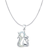 Lab Created White Opal Two Cat Pendant Box Chain Necklace 925 Sterling Silver