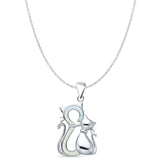 Lab Created White Opal Two Cat Pendant Cable Chain Necklace 925 Sterling Silver