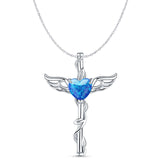Lab Created Blue Opal Caduceus Pendant Cable Chain Necklace 925 Sterling Silver