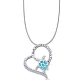 Lab Created Blue Opal & CZ Turtle & Heart Pendant Snake Chain Necklace 925 Sterling Silver