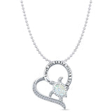 Lab Created White Opal & CZ Turtle & Heart Pendant Bead Chain Necklace 925 Sterling Silver