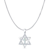 Lab Created White Opal & CZ Star Of David & Cross Pendant Box Chain Necklace 925 Sterling Silver