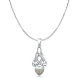 Lab Created White Opal Celtic Heart Pendant Box Chain Necklace 925 Sterling Silver