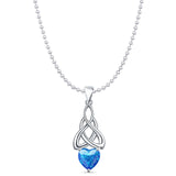 Lab Created Blue Opal Celtic Heart Pendant Bead Chain Necklace 925 Sterling Silver