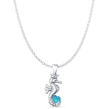 Heart Lab Created Blue Opal Seahorse Pendant Rolo Chain Necklace 925 Sterling Silver