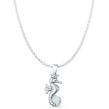 Heart Lab Created White Opal Seahorse Pendant Rolo Chain Necklace 925 Sterling Silver