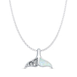 Lab Created White Opal Whale Tail Pendant Snake Chain Necklace 925 Sterling Silver